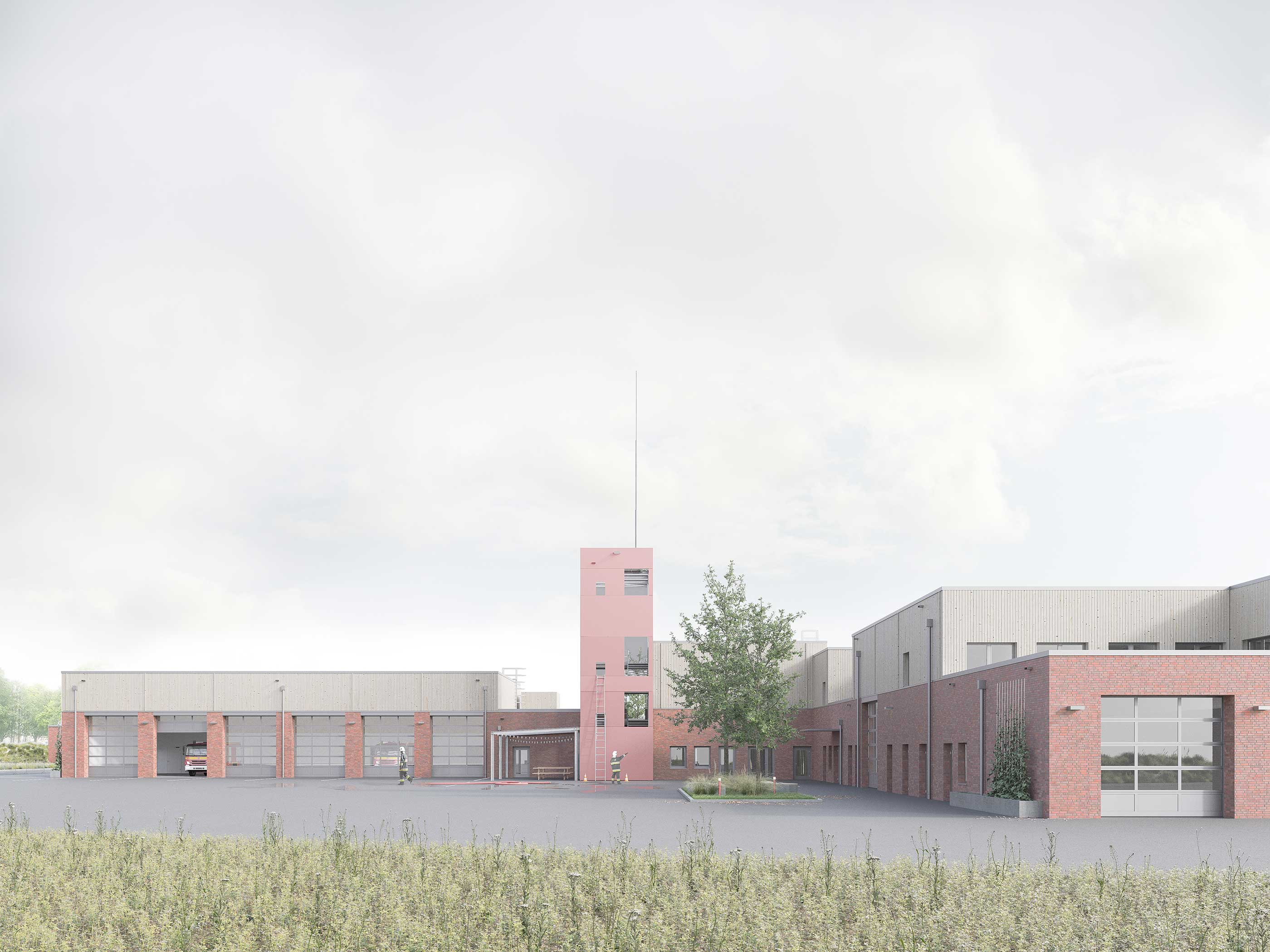 Feuer- und Rettungswache 2 Bottrop_PLANUNGXGRUPPE Visualisierung Innenhof Feuer- und Rettungswache 2 Bottrop